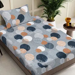 Myntra Elegant Homes Blue Printed Woollen 300 TC Single Bedsheet Set 2.2 m x 1.5 m-picture-4