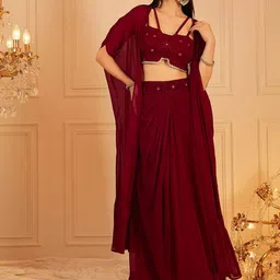 indo street 
Embroidered Top Skirt With Shrug Co-Ords-image-35