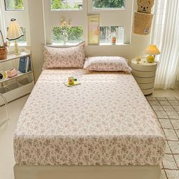 JC HOME Beige & Green Floral Printed 220 TC Cotton King Bedsheet Set 1.80 m x 2 m-image-79