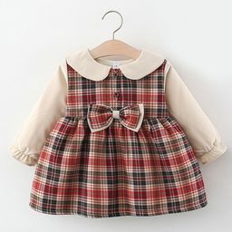 YK Girls Checked Bow Long Sleeve Cotton Fit and Flare Dress-image-25