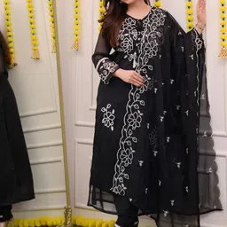 DIVASTRI Women Floral Embroidered Thread Work Kurta with Trousers & Dupatta Kurta Sets-picture-33