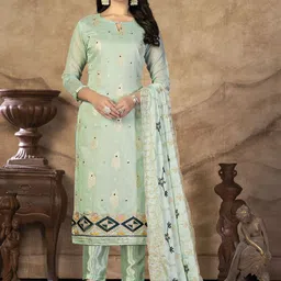 SHADOW & SAINING Ethnic Motifs Zari Embroidered Jacquard Semi-Stitched Dress Material-image-47