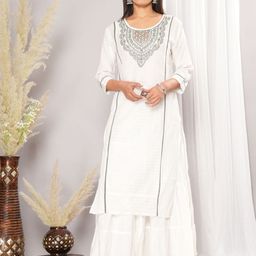 Mehsoos Floral Embroidered Round Neck Regular Thread Work Kurta With Skirt-image-73