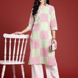 Anouk Geometric Print V-Neck Pure Cotton Straight Kurta-image-60