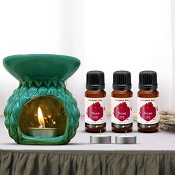 PEEPALCOMM 6Pc Green Texture Ceramic T-Light Burner Diffuser With Scented Aroma Oils-15 ml-image-48