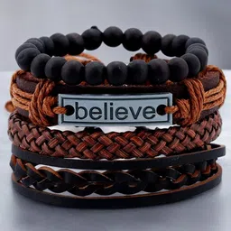 The Roadster Lifestyle Co. Men Set Of 4 Braided Leather Adjustable Bracelets-33