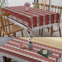 RUBOXA Brown 2 Pieces Ethnic Motifs Waterproof Plastic 6-Seater Table Cover-23