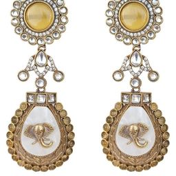FindHerFavorite Copper-Plated Artificial Stones Studded Contemporary Drop Earrings-image-66
