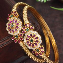 SGA FASHIO Set Of 2 Gold-Plated AD Studded Temple Bangles-51