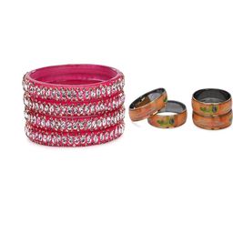 SOMIL Set Of 8 Pink And Orange Glass Artificial Stones and Beads Bangles-image-88