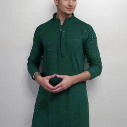 DEVOILER Men Ethnic Motifs Embroidered Sequinned Kurta-image-5