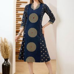 Meher Impex Printed Denim A-Line V-Neck Ethnic Dress-7