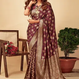 HERE&NOW Floral Zari Silk Blend Banarasi Saree-picture-15