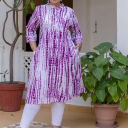 SINSINI Abstract Tie Dye Roll-Up Sleeves Pure Cotton Front Slit Kurta-image-64