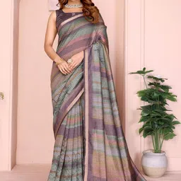 GULKEE FAB Checked Printed Zari Chanderi Saree-picture-12