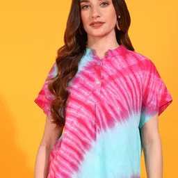 Maaesa Tie and Dye Mandarin Collar Top-image-50