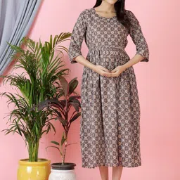 Moda Rapido Floral Printed Maternity Feeding Dress With Zipper-image-97