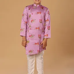 The Mini Trunk Boys Abstract Printed Regular Mandarin Collar Straight Kurta With Trousers-17