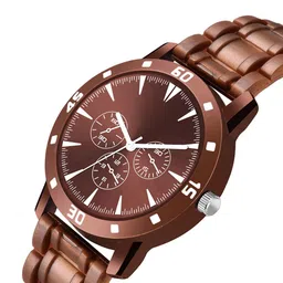 HDFCREATION Men Dial & Bracelet Style Straps Analogue Watch Brown-1001-56