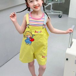 LULU & SKY Girls Printed Dungaree With Tank Top-21