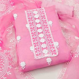 KALINI Floral Embroidered Organza Unstitched Dress Material-image-78