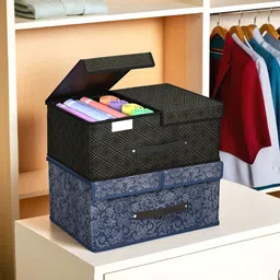 Kuber Industries Navy Blue & Black 2 Pieces Printed Foldable Multi-Utility Organisers-47