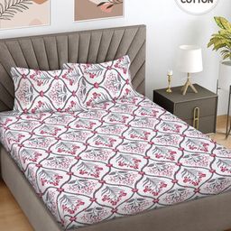 FABINALIV Red & White Floral Printed 400 TC Cotton King Bedsheet Set 2.50 m x 2.25 m-9