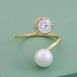 Kushal's Fashion Jewellery Gold-Plated Zircon-Studded & Beaded Finger Ring-image-17