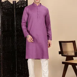 House of Pataudi Men Textured Pattern Cotton Straight Kurta-picture-34