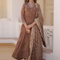 Fashion Basket Embroidered Fit & Flared Anarkali Gown Ethnic Dresses With Dupatta-image-22