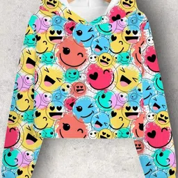 Girls Multicolour Cartoon Graphic Printed Cropped Hoodie-image-74