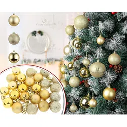 CraftVatika Set Of36 Yellow Tree Baubles Balls Decor Hanging Ornament-image-11