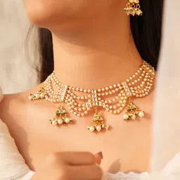 Binnis Wardrobe Gold-Plated Stone-Studded & Pearls Beaded Jewellery Set-picture-27