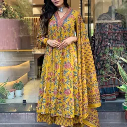 GoSriKi Floral Printed Anarkali Kurta With Palazzos & Dupatta-28