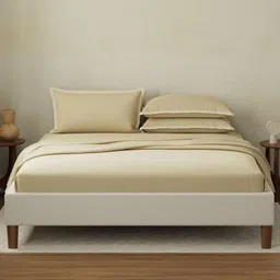 Boutique Living India Beige Pure Cotton 400 TC King Bedsheet Set - 2.74 m x 2.74 m-picture-26
