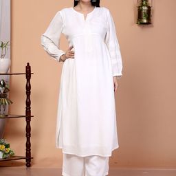 SAKURA Notch Neck Puffed Sleeves A-Line Kurta & Palazzos-image-52