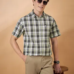 Club York Men Straight Slim Fit Checked Spread Collar Cotton Casual Shirt-image-50