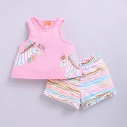 SNUGGLY MONKEY Girls Printed Pure Cotton Top With Shorts-image-79