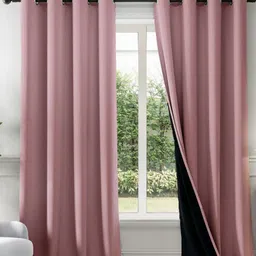 HOMEMONDE Lavender & Black 2 Pieces Black Out Door Curtains-17