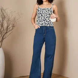 Kibo Women Floral Printed Crepe Top Open Back Style-8