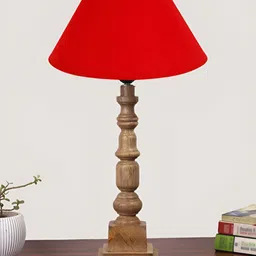 Aura Red Wood Traditional Frusturical Shaped Table Lamp-17