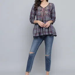 Anouk Women Checked Printed Cotton Top-image-7