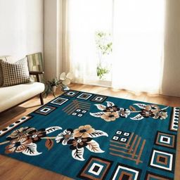 R CARPETS Blue Floral Anti-Skid Woollen Carpet-image-93