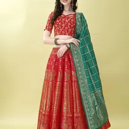 JULEE Ready to Wear Jacquard Lehenga & Unstitched Blouse With Dupatta-image-4