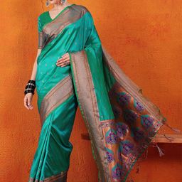 Sangria Ethnic Motifs Woven Design Saree Comes With Unstitched Blouse Piece-picture-14