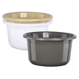 Aura Grey & White 3 piece Solid Plastic Bath Accessories Set-21