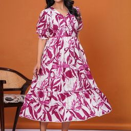 DECORIS Women Pink Floral Print Fit & Flare Dress-picture-40