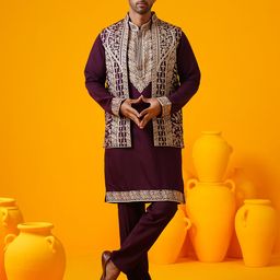 SOJANYA LUXE Men Floral Embroidered Regular Thread Work Kurta with Trousers-image-51
