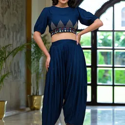 Juniper Geometric Thread Embroidered Top With Dhoti Pant-image-26