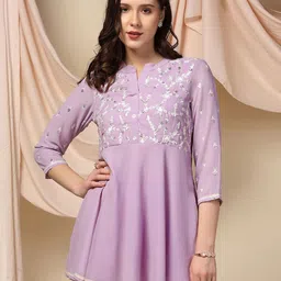 Moda Rapido Embellished Embroidered Mandarin Collar Georgette Top-31